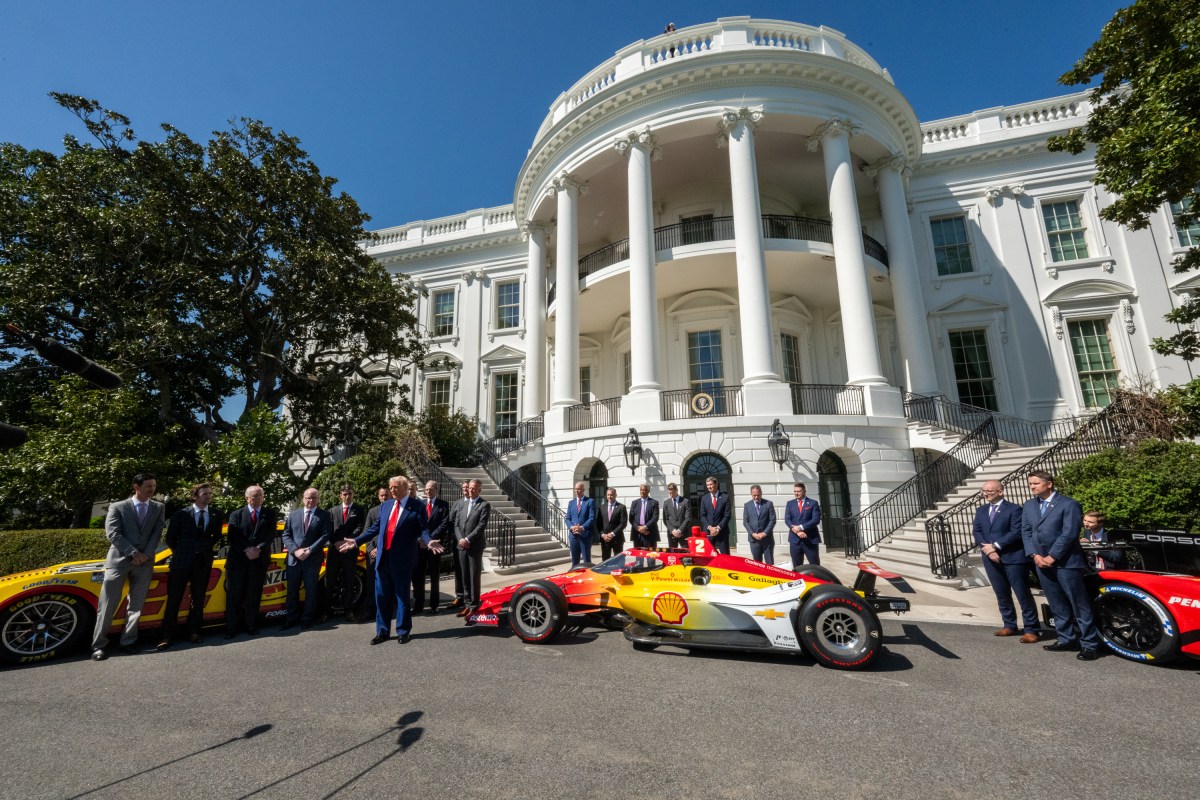 President Donald Trump participates in a photo opportunity with 2024 NASCAR Cup Series Champion Joey Logano and other racing champions, Wednesday, April 9, 2025, at the South Portico of the White House. (Official White House Photo by Joyce N. Boghosian)
