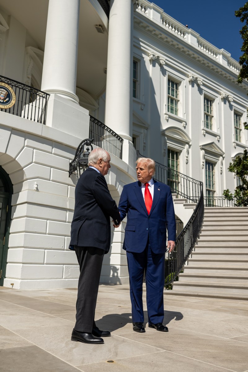 President Donald Trump participates in a photo opportunity with 2024 NASCAR Cup Series Champion Joey Logano and other racing champions, Wednesday, April 9, 2025, at the South Portico of the White House. (Official White House Photo by Daniel Torok)