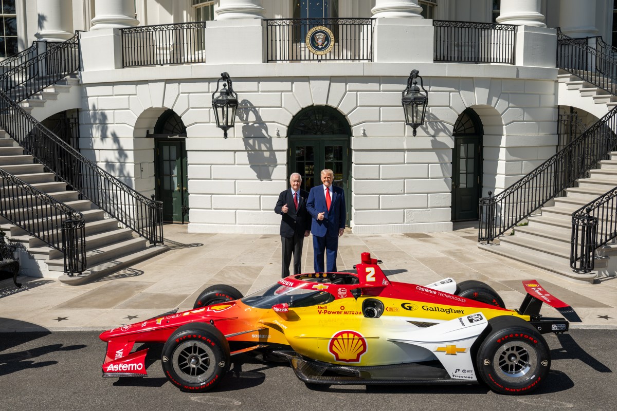 President Donald Trump participates in a photo opportunity with 2024 NASCAR Cup Series Champion Joey Logano and other racing champions, Wednesday, April 9, 2025, at the South Portico of the White House. (Official White House Photo by Daniel Torok)