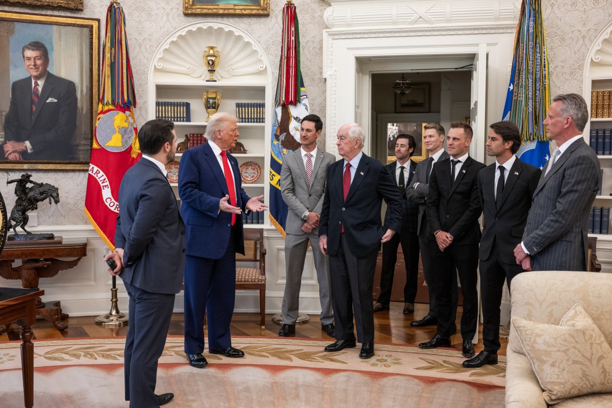 President Donald Trump participates in a photo opportunity with 2024 NASCAR Cup Series Champion Joey Logano and other racing champions, Wednesday, April 9, 2025, at the South Portico of the White House. (Official White House Photo by Daniel Torok)