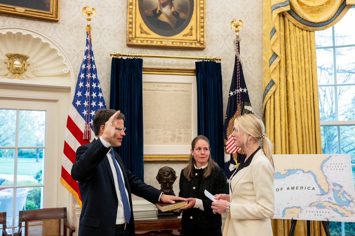 President Donald Trump participates in the swearing-in ceremony for Solicitor General Dean John Sauer, Thursday, April 10, 2025, in the Oval Office. (Official White House Photo by Joyce N. Boghosian)