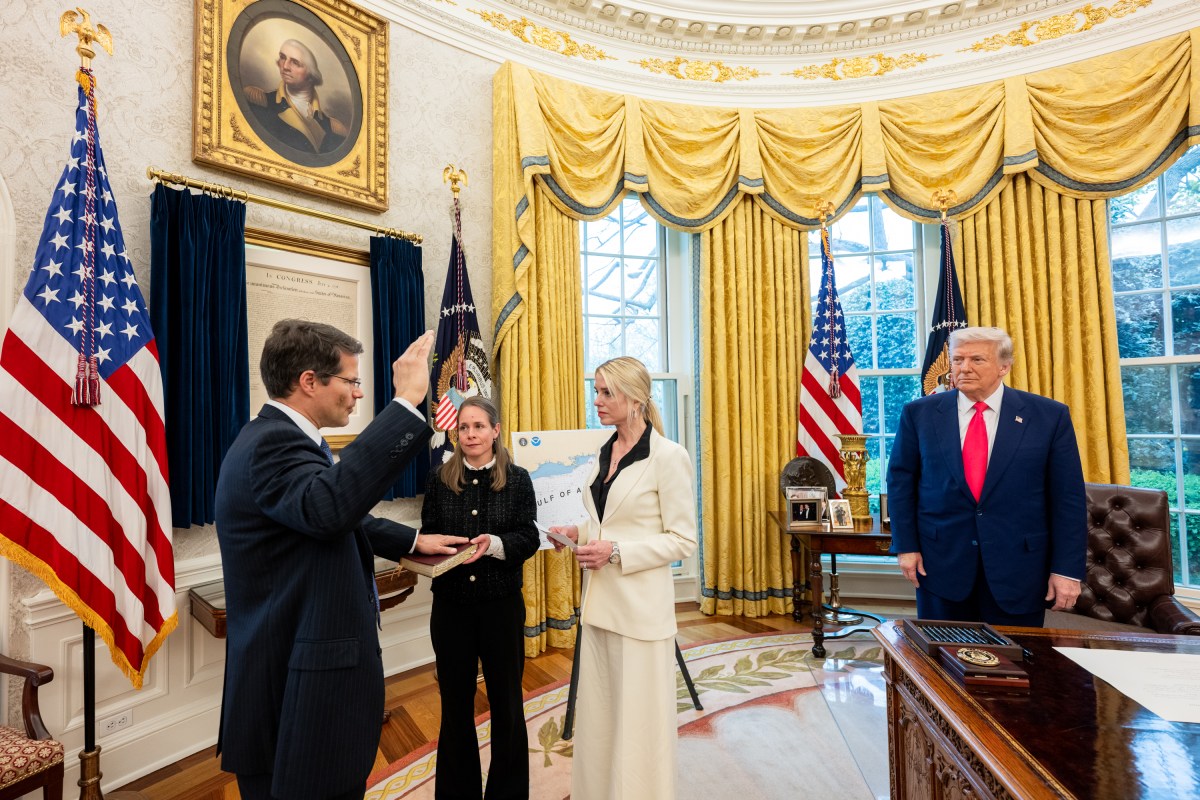 President Donald Trump participates in the swearing-in ceremony for Solicitor General Dean John Sauer, Thursday, April 10, 2025, in the Oval Office. (Official White House Photo by Joyce N. Boghosian)