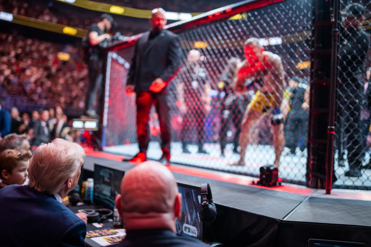 President Donald Trump attends UFC 314 at the Kaseya Center in Miami, Florida, Saturday, April 12, 2025. (Official White House Photo by Daniel Torok)