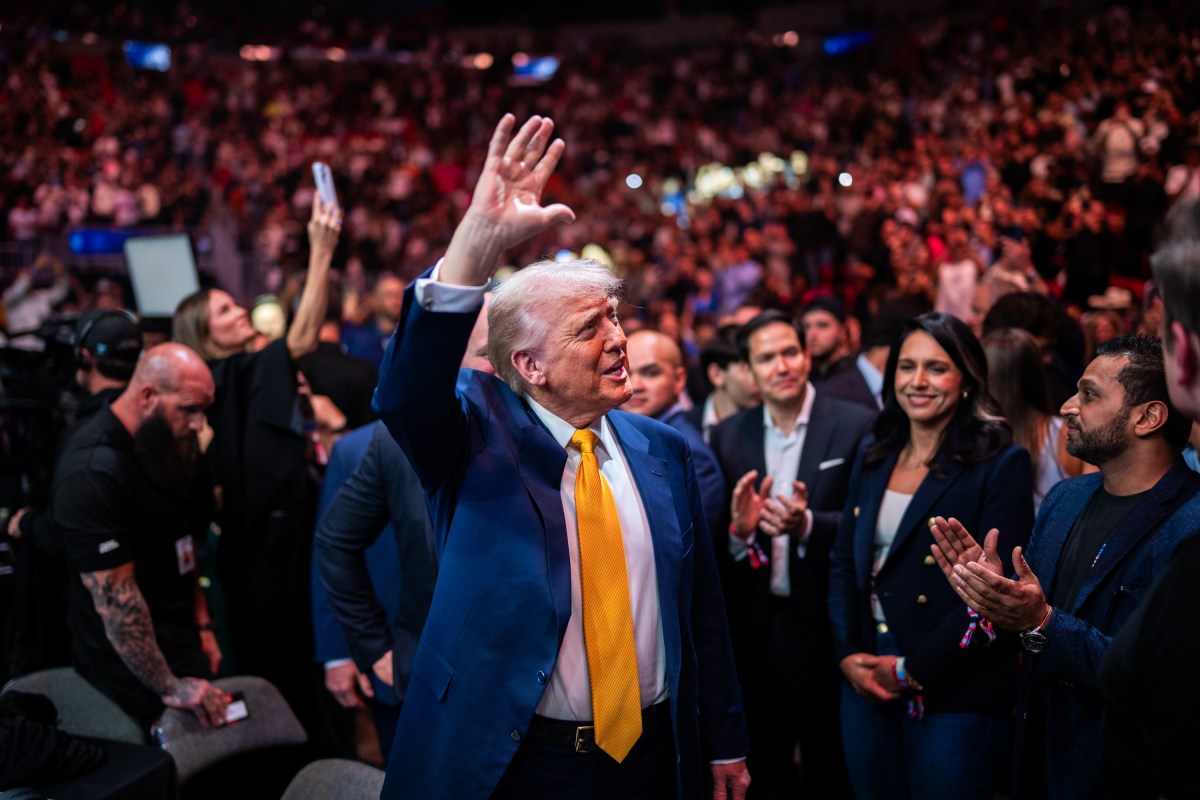 President Donald Trump attends UFC 314 at the Kaseya Center in Miami, Florida, Saturday, April 12, 2025. (Official White House Photo by Daniel Torok)