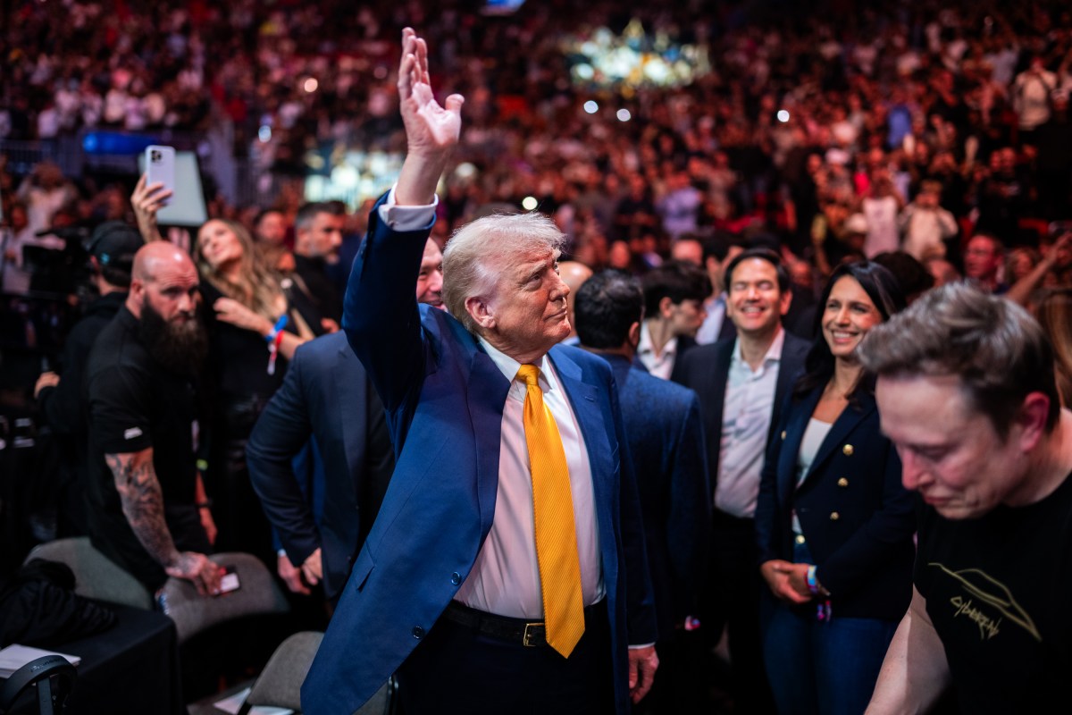 President Donald Trump attends UFC 314 at the Kaseya Center in Miami, Florida, Saturday, April 12, 2025. (Official White House Photo by Daniel Torok)