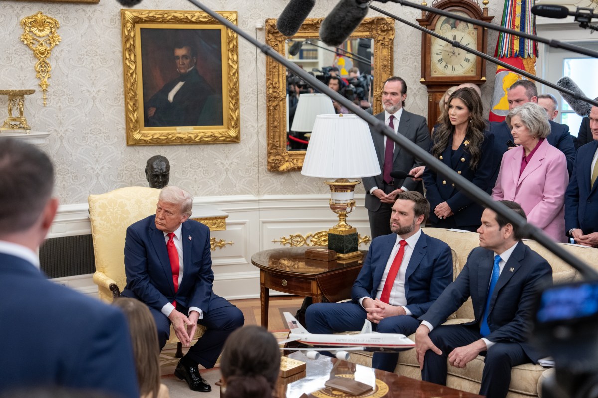 President Donald Trump hosts a bilateral meeting with President Nayib Bukele of El Salvador, Monday, April 14, 2025, in the Oval Office. Vice President JD Vance attends. (Official White House Photo by Emily J. Higgins)