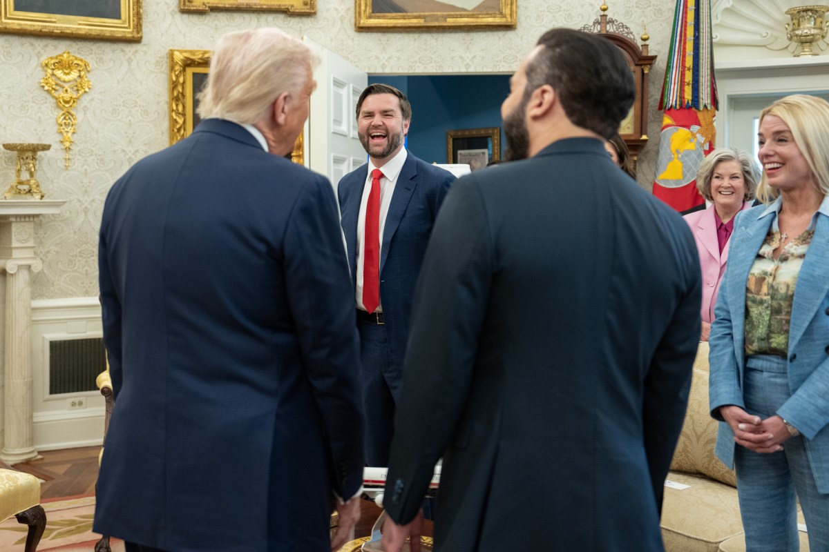 President Donald Trump and President Nayib Bukele of El Salvador enter the Oval Office prior to a bilateral meeting, Monday, April 14, 2025. (Official White House Photo by Emily J. Higgins)