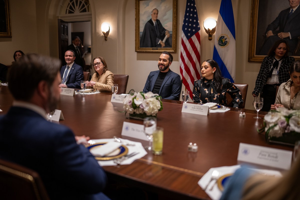 President Donald Trump hosts a bilateral meeting and working lunch with President Nayib Bukele of El Salvador, Monday, April 14, 2025, in the Cabinet Room. (Official White House Photo by Daniel Torok)