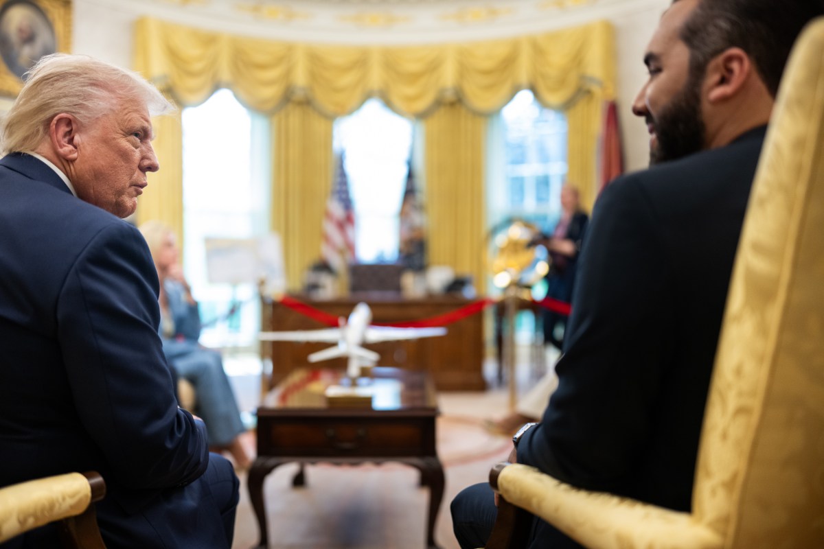 President Donald Trump hosts a bilateral meeting with President Nayib Bukele of El Salvador, Monday, April 14, 2025, in the Oval Office. (Official White House Photo by Daniel Torok)