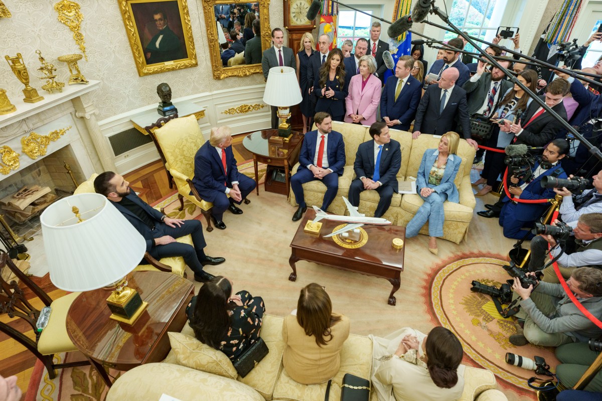 President Donald Trump hosts a bilateral meeting with President Nayib Bukele of El Salvador, Monday, April 14, 2025, in the Oval Office. (Official White House Photo by Abe McNatt)
