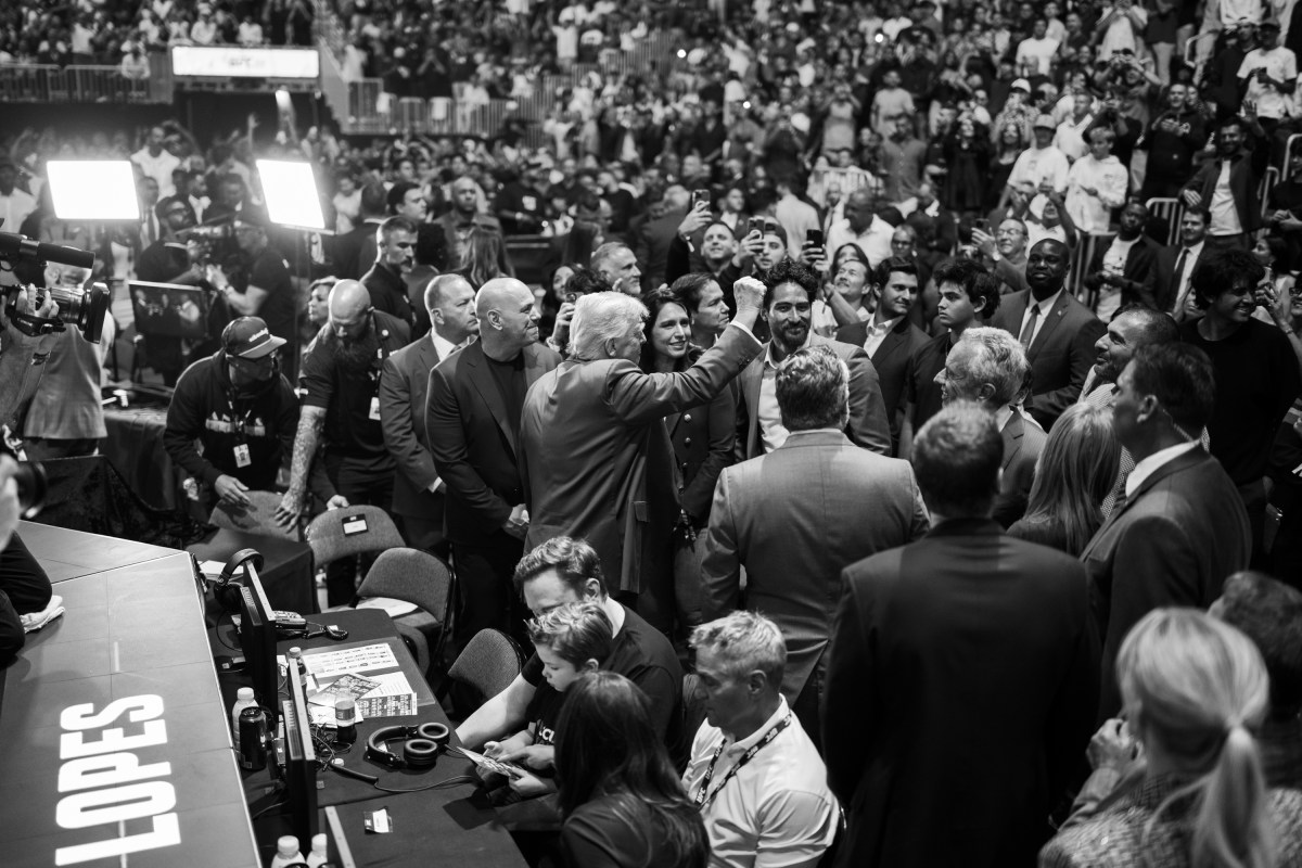 President Donald Trump attends UFC 314 at the Kaseya Center in Miami, Florida, Saturday, April 12, 2025. (Official White House Photo by Daniel Torok)