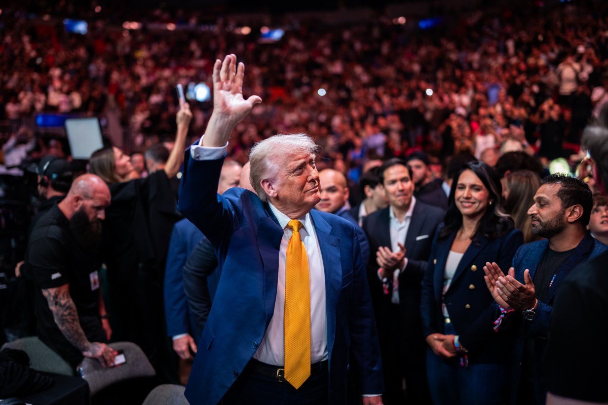 President Donald Trump attends UFC 314 at the Kaseya Center in Miami, Florida, Saturday, April 12, 2025. (Official White House Photo by Daniel Torok)