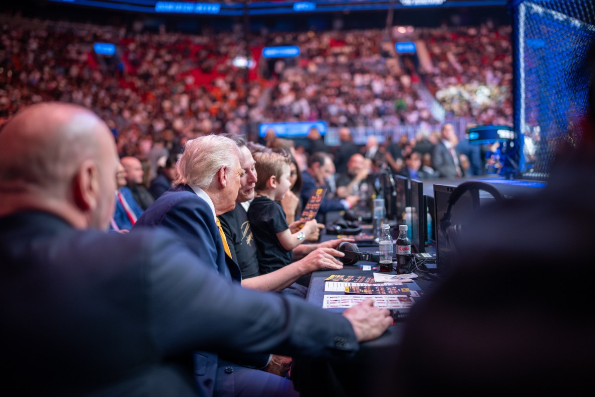 President Donald Trump attends UFC 314 at the Kaseya Center in Miami, Florida, Saturday, April 12, 2025. (Official White House Photo by Daniel Torok)