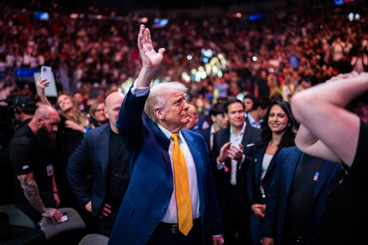 President Donald Trump attends UFC 314 at the Kaseya Center in Miami, Florida, Saturday, April 12, 2025. (Official White House Photo by Daniel Torok)