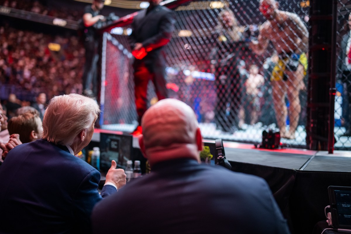 President Donald Trump attends UFC 314 at the Kaseya Center in Miami, Florida, Saturday, April 12, 2025. (Official White House Photo by Daniel Torok)