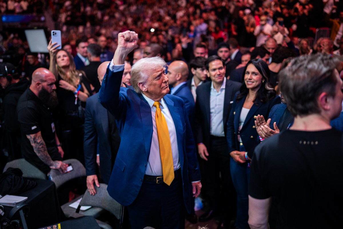President Donald Trump attends UFC 314 at the Kaseya Center in Miami, Florida, Saturday, April 12, 2025. (Official White House Photo by Daniel Torok)