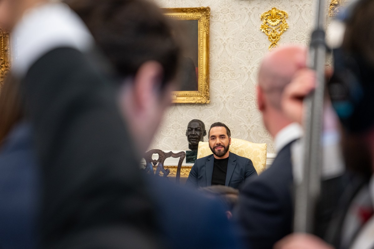 President Donald Trump hosts a bilateral meeting with President Nayib Bukele of El Salvador, Monday, April 14, 2025, in the Oval Office. Vice President JD Vance attends. (Official White House Photo by Emily J. Higgins)