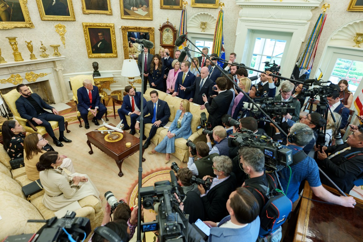 President Donald Trump hosts a bilateral meeting with President Nayib Bukele of El Salvador, Monday, April 14, 2025, in the Oval Office. (Official White House Photo by Abe McNatt)
