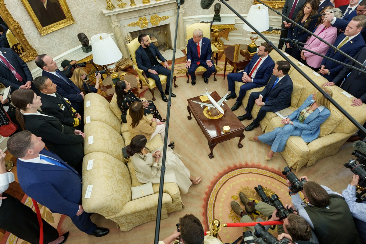 President Donald Trump hosts a bilateral meeting with President Nayib Bukele of El Salvador, Monday, April 14, 2025, in the Oval Office. (Official White House Photo by Abe McNatt)