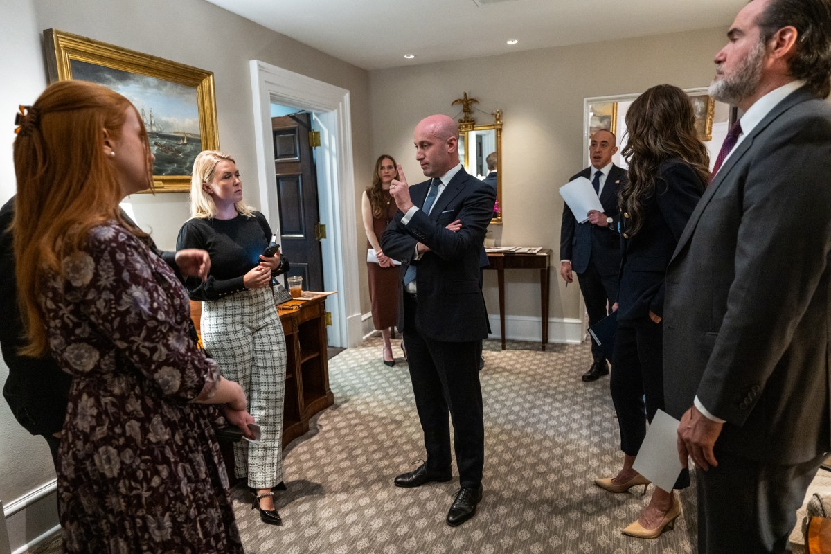 President Nayib Bukele of El Salvador greets members of the U.S. delegation in the West Wing Lobby of the White House, Monday, April 14, 2025, as he arrives for a bilateral meeting with President Donald Trump. (Official White House Photo by Joyce N. Boghosian)