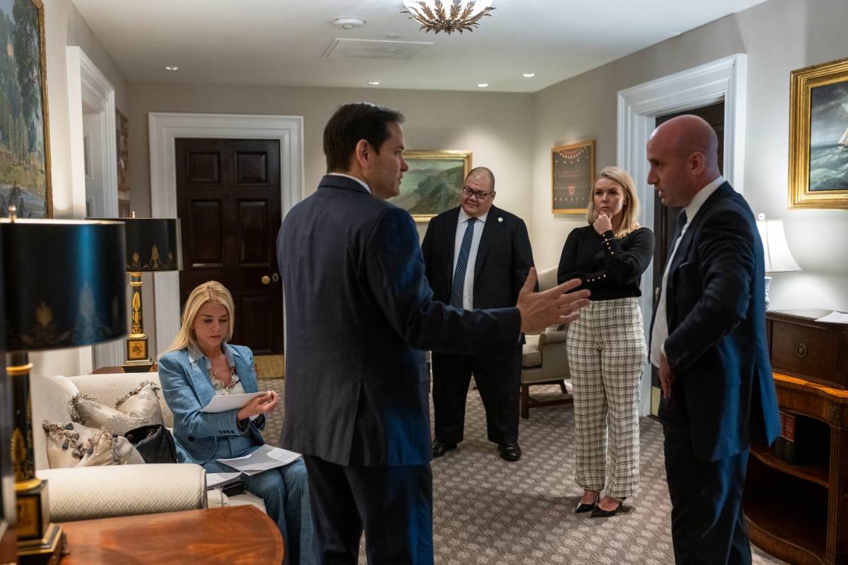 President Nayib Bukele of El Salvador greets members of the U.S. delegation in the West Wing Lobby of the White House, Monday, April 14, 2025, as he arrives for a bilateral meeting with President Donald Trump. (Official White House Photo by Joyce N. Boghosian)