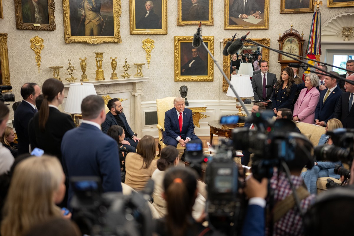 President Donald Trump hosts a bilateral meeting with President Nayib Bukele of El Salvador, Monday, April 14, 2025, in the Oval Office. (Official White House Photo by Daniel Torok)