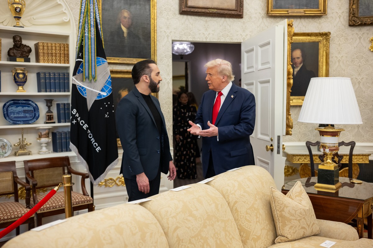 President Donald Trump hosts a bilateral meeting with President Nayib Bukele of El Salvador, Monday, April 14, 2025, in the Oval Office. (Official White House Photo by Daniel Torok)