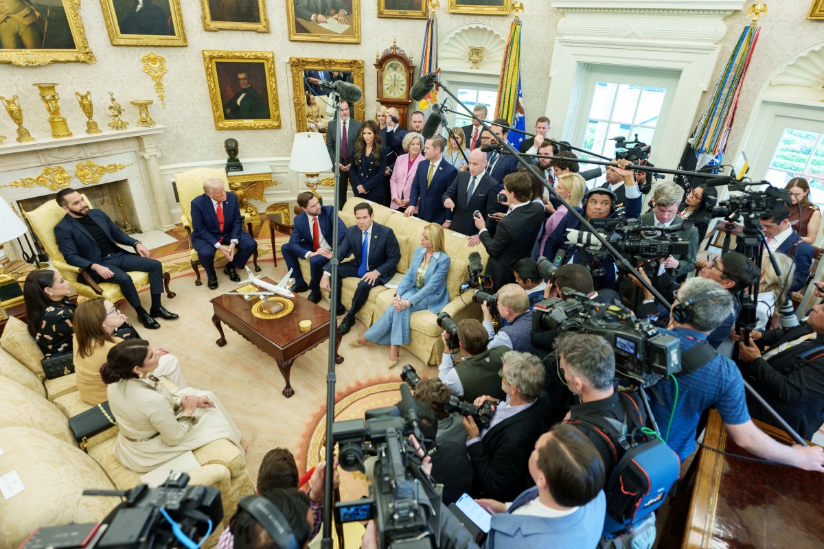 President Donald Trump hosts a bilateral meeting with President Nayib Bukele of El Salvador, Monday, April 14, 2025, in the Oval Office. (Official White House Photo by Abe McNatt)