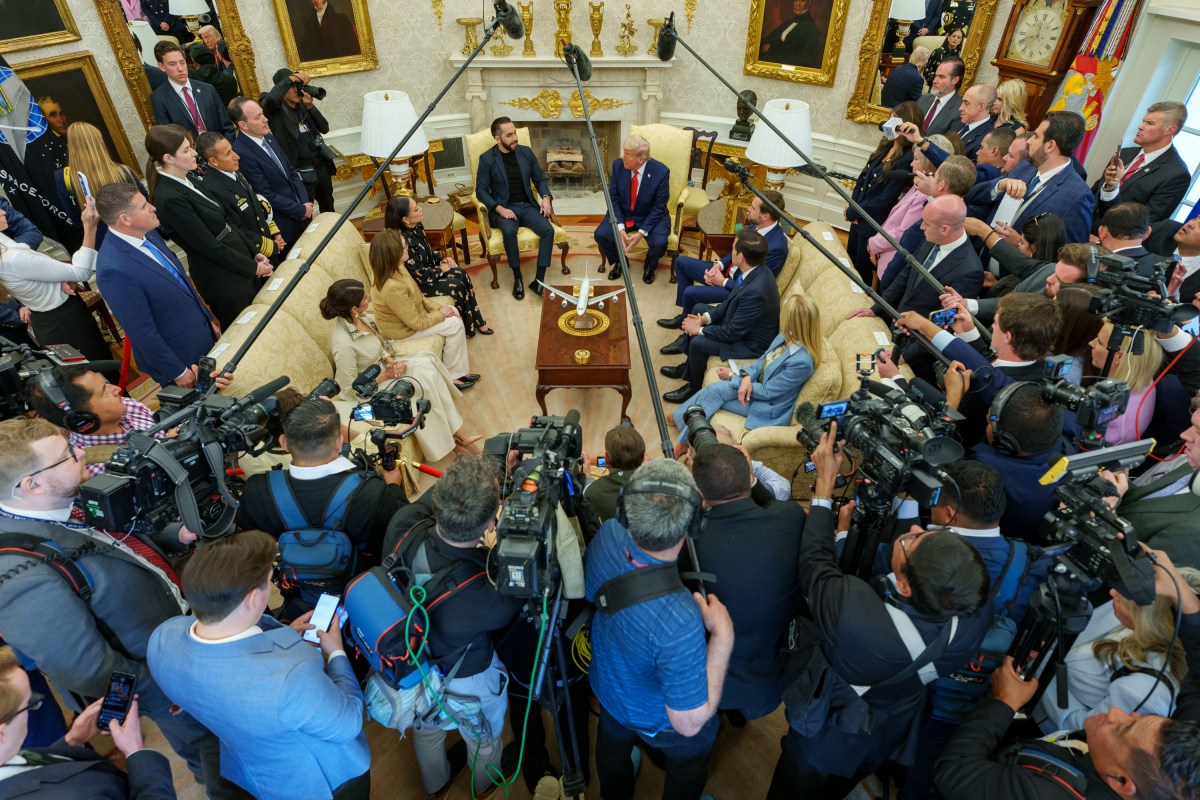 President Donald Trump hosts a bilateral meeting with President Nayib Bukele of El Salvador, Monday, April 14, 2025, in the Oval Office. (Official White House Photo by Abe McNatt)