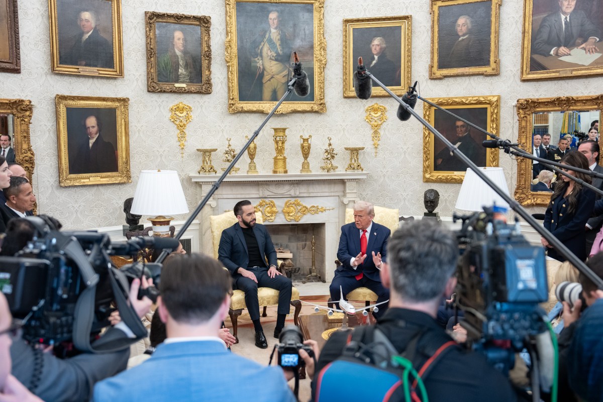 President Donald Trump hosts a bilateral meeting with President Nayib Bukele of El Salvador, Monday, April 14, 2025, in the Oval Office. Vice President JD Vance attends. (Official White House Photo by Emily J. Higgins)