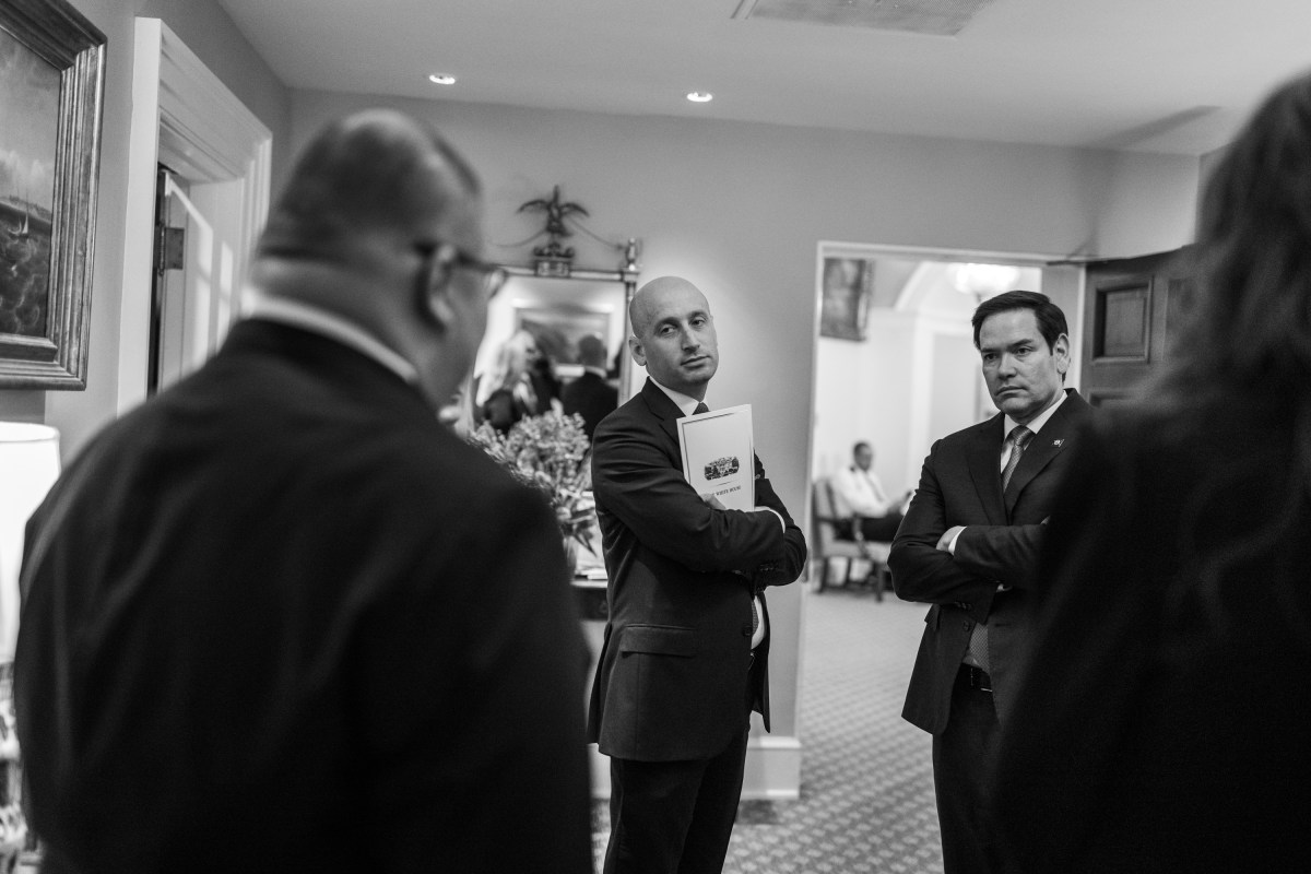 President Nayib Bukele of El Salvador greets members of the U.S. delegation in the West Wing Lobby of the White House, Monday, April 14, 2025, as he arrives for a bilateral meeting with President Donald Trump. (Official White House Photo by Joyce N. Boghosian)