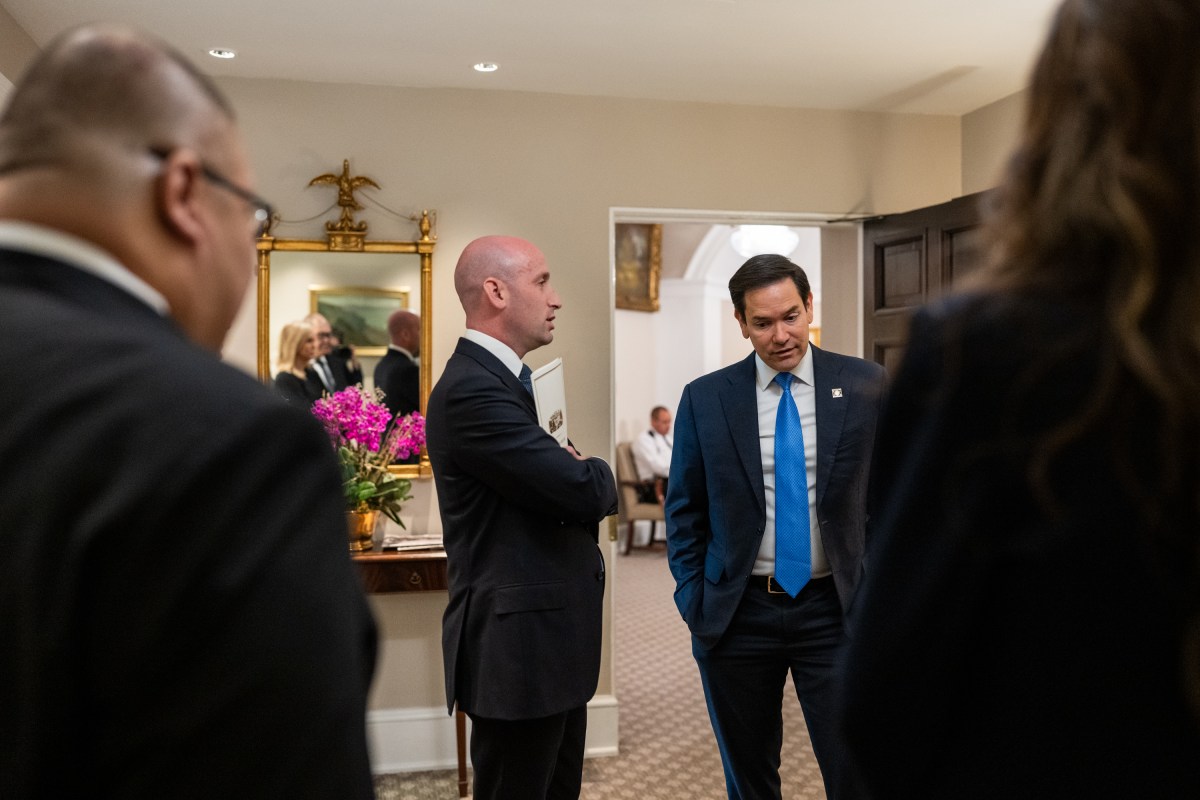 President Nayib Bukele of El Salvador greets members of the U.S. delegation in the West Wing Lobby of the White House, Monday, April 14, 2025, as he arrives for a bilateral meeting with President Donald Trump. (Official White House Photo by Joyce N. Boghosian)