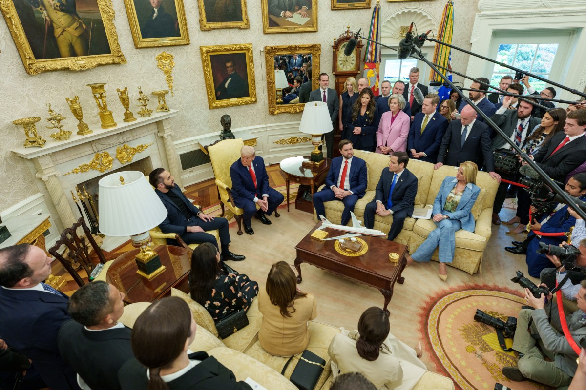 President Donald Trump hosts a bilateral meeting with President Nayib Bukele of El Salvador, Monday, April 14, 2025, in the Oval Office. (Official White House Photo by Abe McNatt)