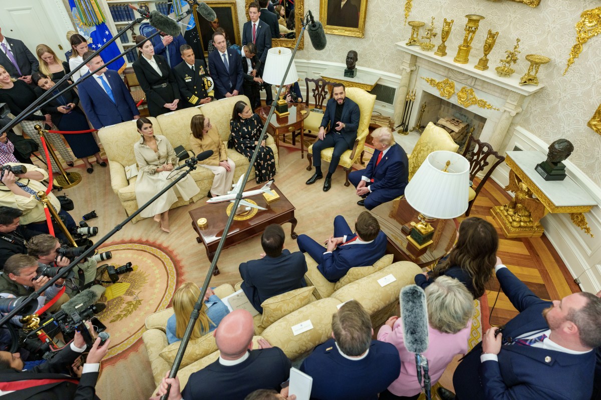 President Donald Trump hosts a bilateral meeting with President Nayib Bukele of El Salvador, Monday, April 14, 2025, in the Oval Office. (Official White House Photo by Abe McNatt)