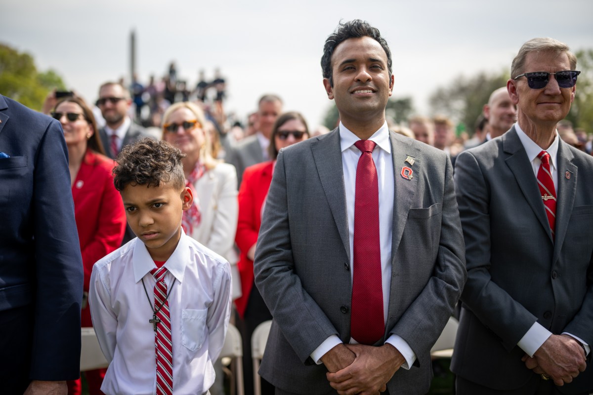 President Donald Trump delivers remarks at an event celebrating the 2025 College Football National Champion Ohio State University Buckeyes, Monday, April 14, 2025, at the South Portico of the White House. (Official White House Photo by Daniel Torok)