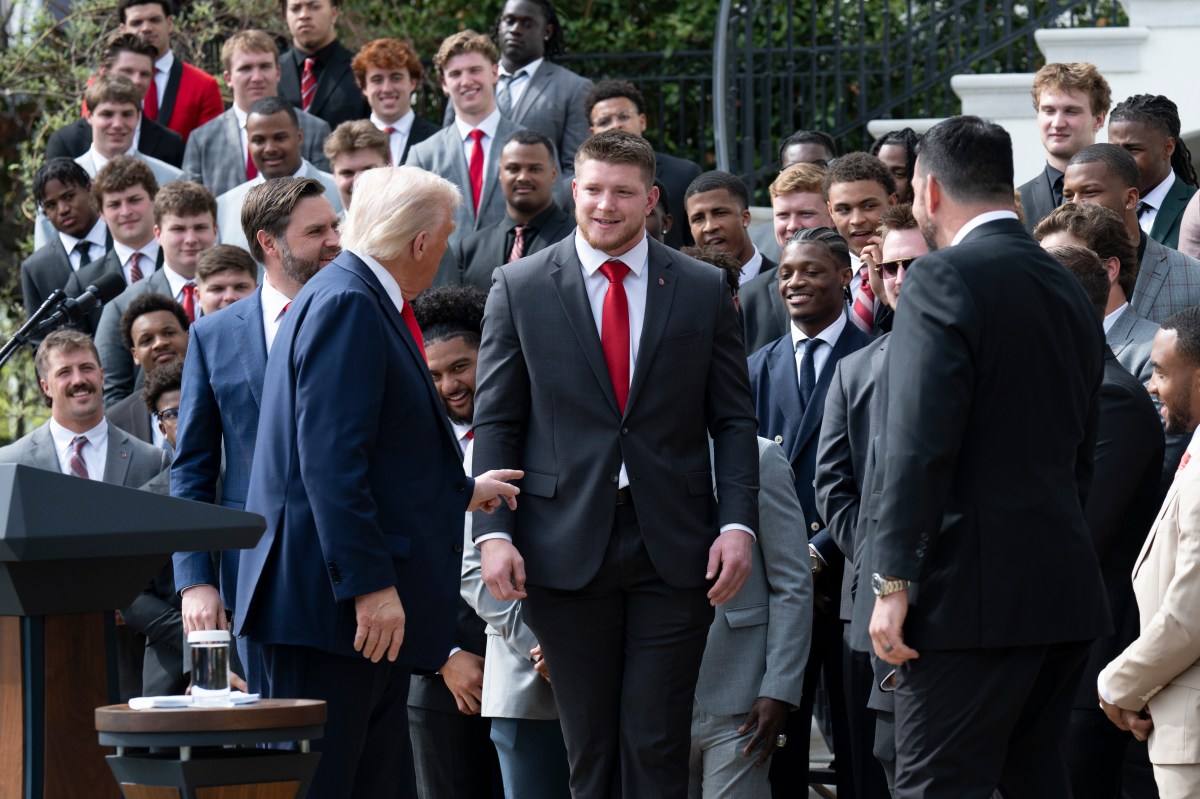 President Donald Trump delivers remarks at an event celebrating the 2025 College Football National Champion Ohio State University Buckeyes, Monday, April 14, 2025, at the South Portico of the White House.(Official White House Photo by Joyce N. Boghosian)