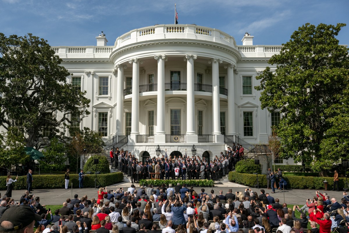 President Donald Trump delivers remarks at an event celebrating the 2025 College Football National Champion Ohio State University Buckeyes, Monday, April 14, 2025, at the South Portico of the White House. (Official White House Photo by Molly Riley)