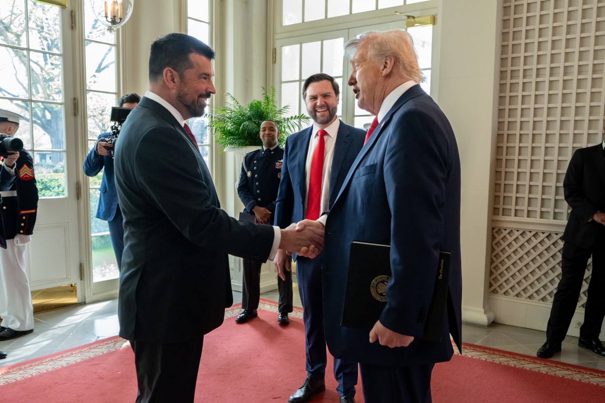 President Donald J. Trump and Vice President JD Vance meet with guests in the Palm Room prior to hosting the 2025 College Football National Champion Ohio State University Buckeyes, Monday, April 14, 2025, at the White House. (Official White House Photo by Emily J. Higgins)