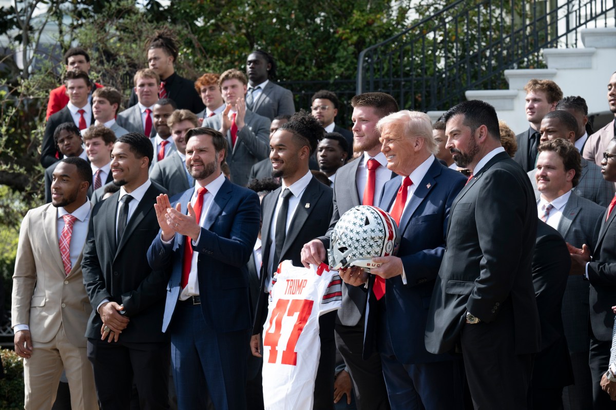 President Donald Trump delivers remarks at an event celebrating the 2025 College Football National Champion Ohio State University Buckeyes, Monday, April 14, 2025, at the South Portico of the White House.(Official White House Photo by Joyce N. Boghosian)