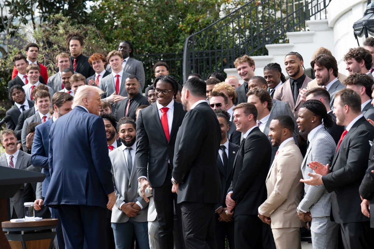 President Donald Trump delivers remarks at an event celebrating the 2025 College Football National Champion Ohio State University Buckeyes, Monday, April 14, 2025, at the South Portico of the White House.(Official White House Photo by Joyce N. Boghosian)