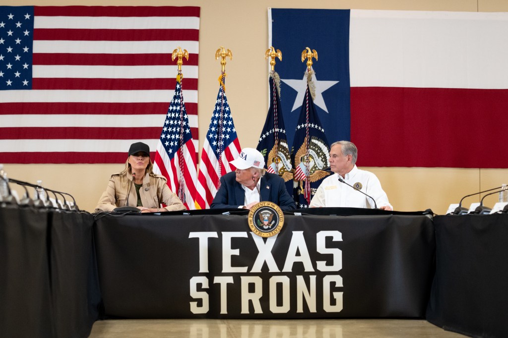 President Donald Trump and First Lady Melania Trump visit the areas impacted by recent deadly flooding, Friday, July 11, 2025, in Kerrville, Texas. (Official White House Photo by Andrea Hanks)