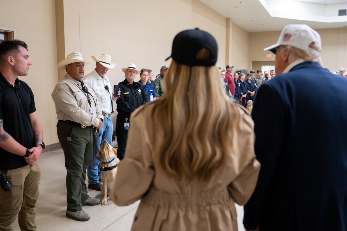 President Donald Trump and First Lady Melania Trump visit the areas impacted by recent deadly flooding, Friday, July 11, 2025, in Kerrville, Texas. (Official White House Photo by Andrea Hanks)