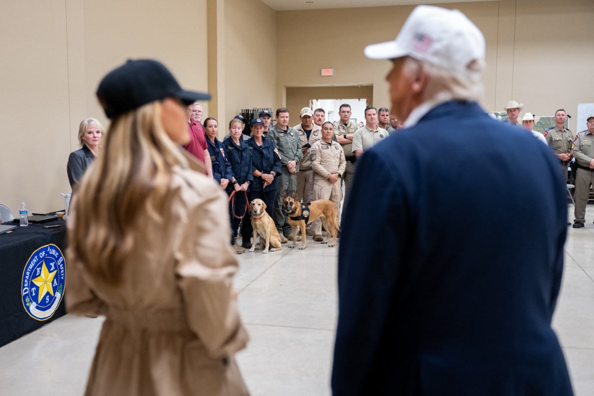 President Donald Trump and First Lady Melania Trump visit the areas impacted by recent deadly flooding, Friday, July 11, 2025, in Kerrville, Texas. (Official White House Photo by Andrea Hanks)