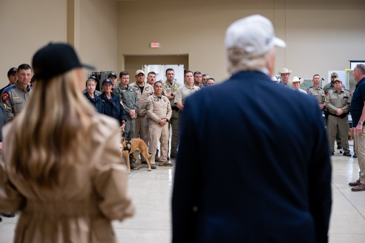 President Donald Trump and First Lady Melania Trump visit the areas impacted by recent deadly flooding, Friday, July 11, 2025, in Kerrville, Texas. (Official White House Photo by Andrea Hanks)