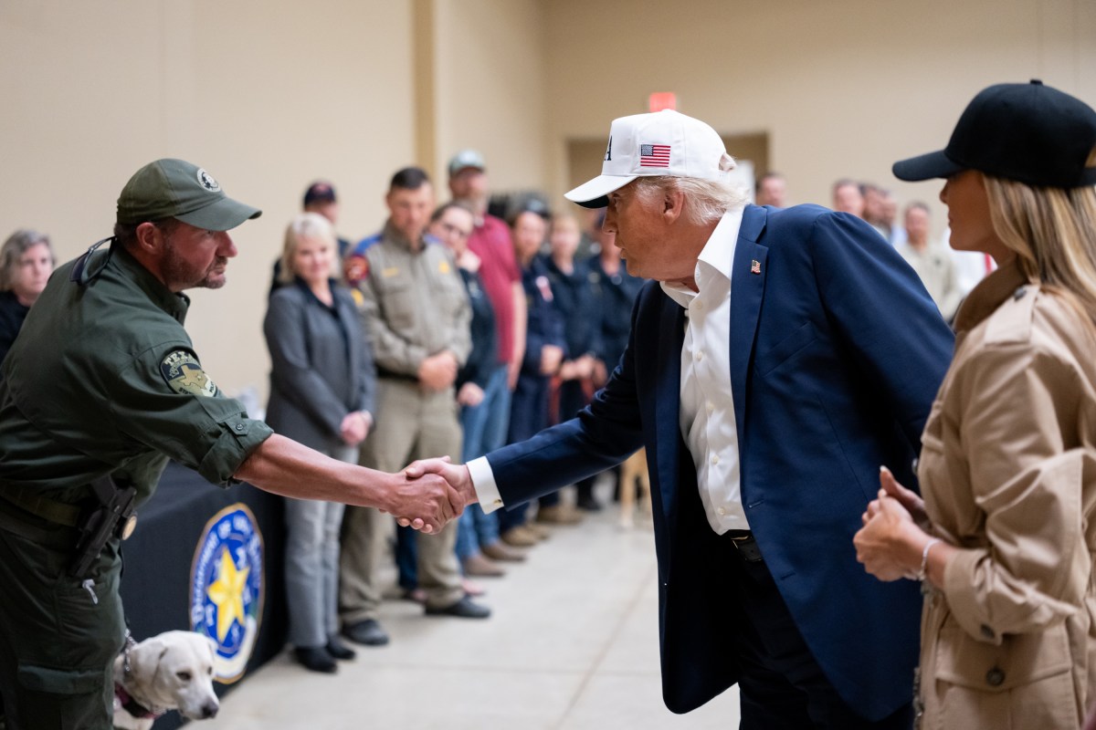 President Donald Trump and First Lady Melania Trump visit the areas impacted by recent deadly flooding, Friday, July 11, 2025, in Kerrville, Texas. (Official White House Photo by Andrea Hanks)