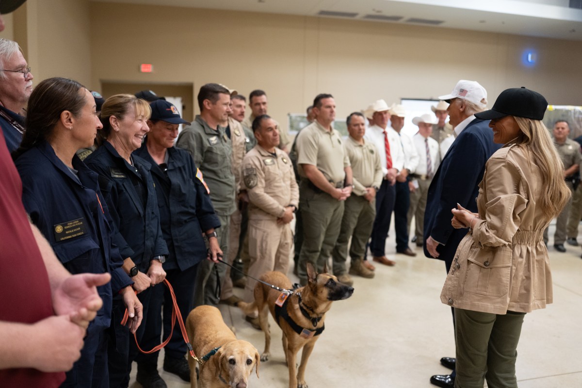 President Donald Trump and First Lady Melania Trump visit the areas impacted by recent deadly flooding, Friday, July 11, 2025, in Kerrville, Texas. (Official White House Photo by Andrea Hanks)