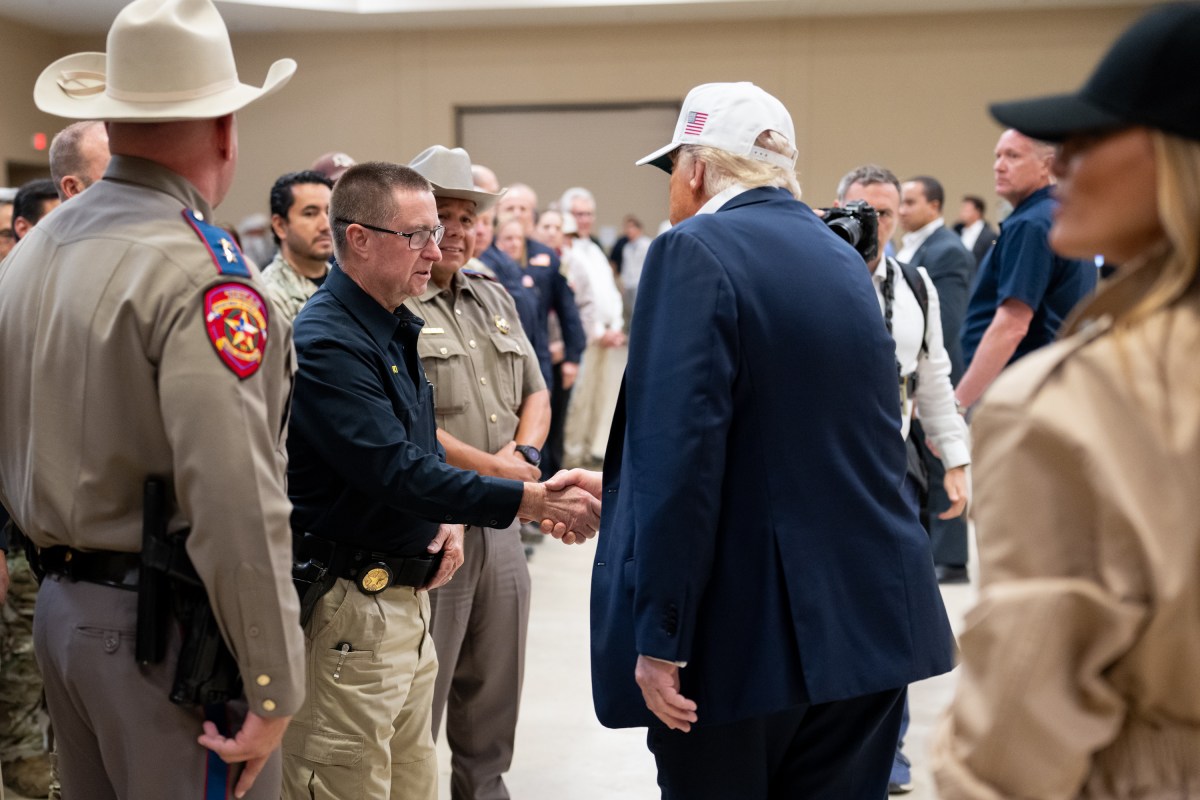 President Donald Trump and First Lady Melania Trump visit the areas impacted by recent deadly flooding, Friday, July 11, 2025, in Kerrville, Texas. (Official White House Photo by Andrea Hanks)