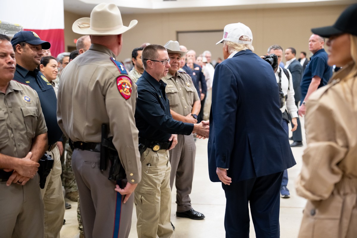 President Donald Trump and First Lady Melania Trump visit the areas impacted by recent deadly flooding, Friday, July 11, 2025, in Kerrville, Texas. (Official White House Photo by Andrea Hanks)