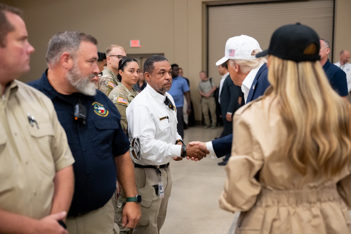President Donald Trump and First Lady Melania Trump visit the areas impacted by recent deadly flooding, Friday, July 11, 2025, in Kerrville, Texas. (Official White House Photo by Andrea Hanks)