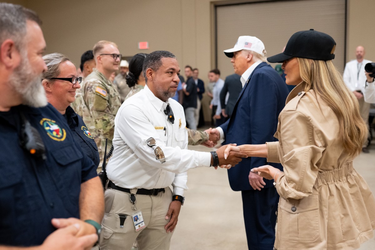 President Donald Trump and First Lady Melania Trump visit the areas impacted by recent deadly flooding, Friday, July 11, 2025, in Kerrville, Texas. (Official White House Photo by Andrea Hanks)